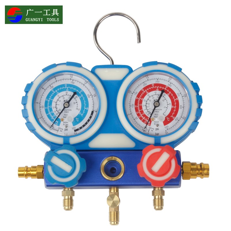 广一氟表汽车空调加氟工具套装雪种加液双表阀冷媒表压力表组134A
