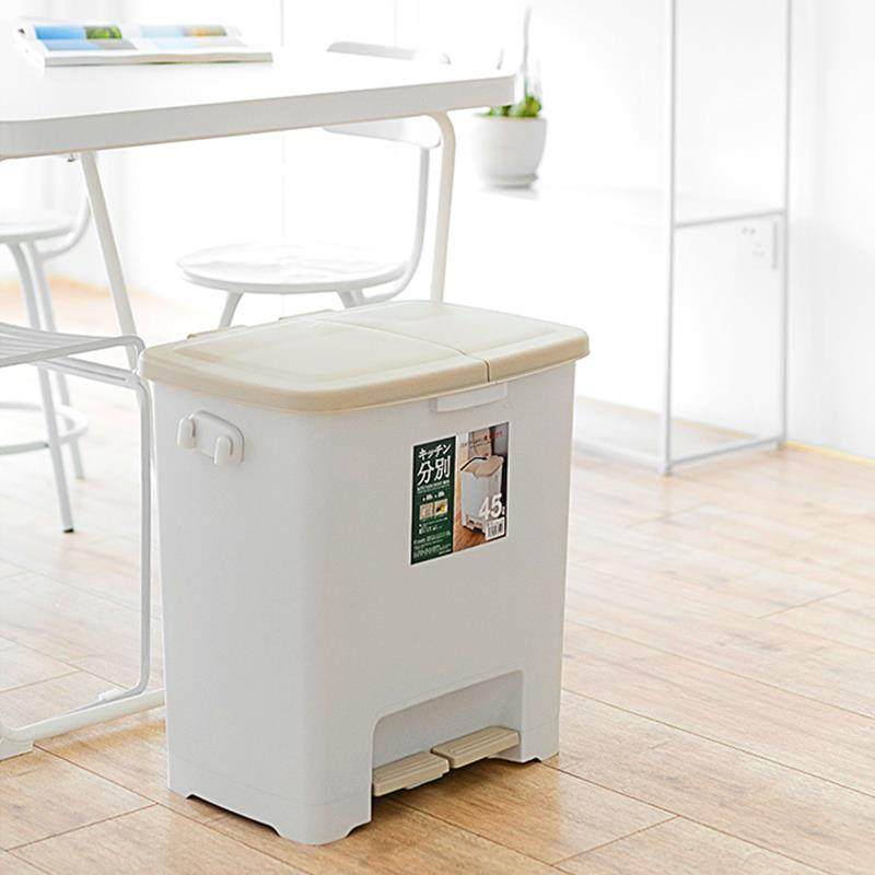 日本进口ASVEL分类垃圾桶脚踏式双桶家用大容量带盖厨房干湿分离