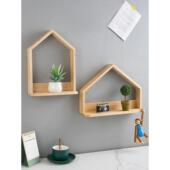 创意北欧实木墙上置物架免打孔墙壁客厅电视背景墙柜面原木装 饰架