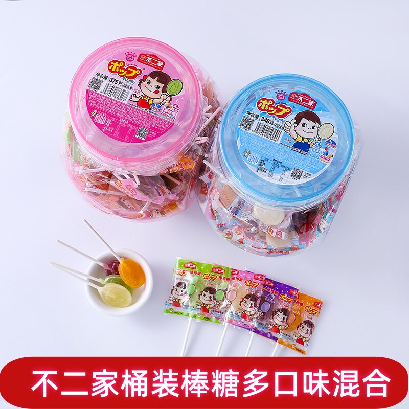 不二家桶装棒棒糖牛奶味水果味爆款儿童糖果六一休闲零食批发