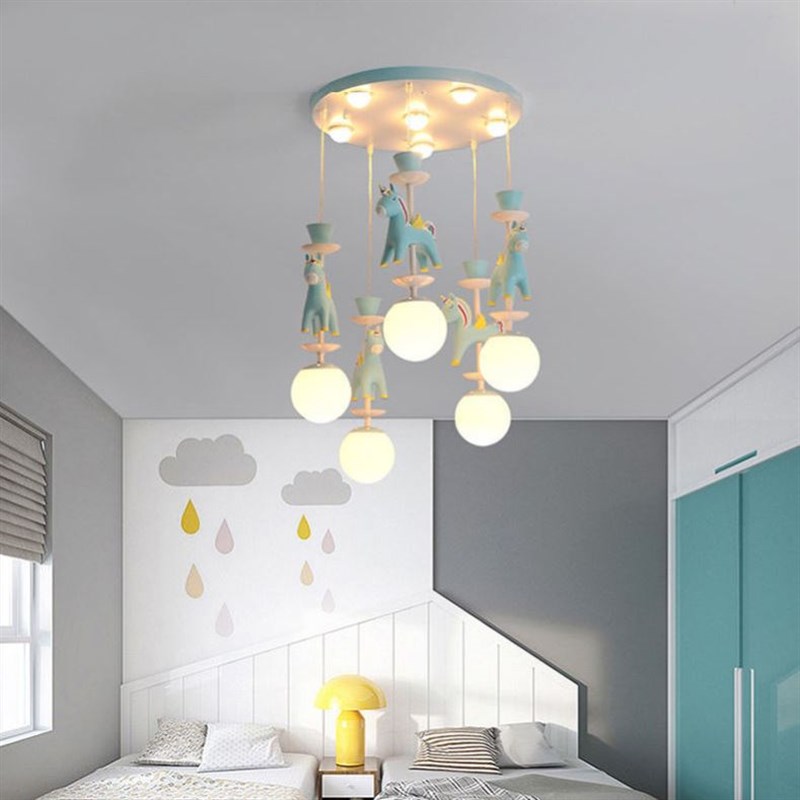 儿童房卧室吊灯护眼卡通LED旋转木马网红创意粉色装饰女孩房间灯