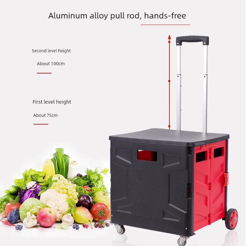 中号折叠拉杆车买菜车小拉车小推车塑料购物车手拉车户外小车