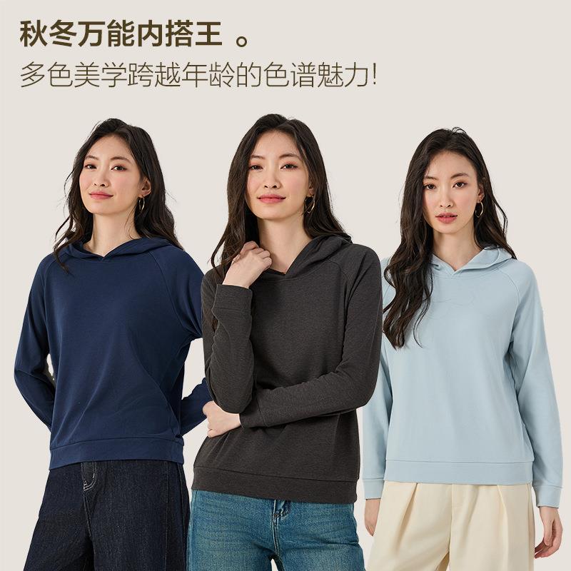 2025秋冬新款纯色套头打底衫女帽衫连帽卫衣女宽松百搭针织衫上衣