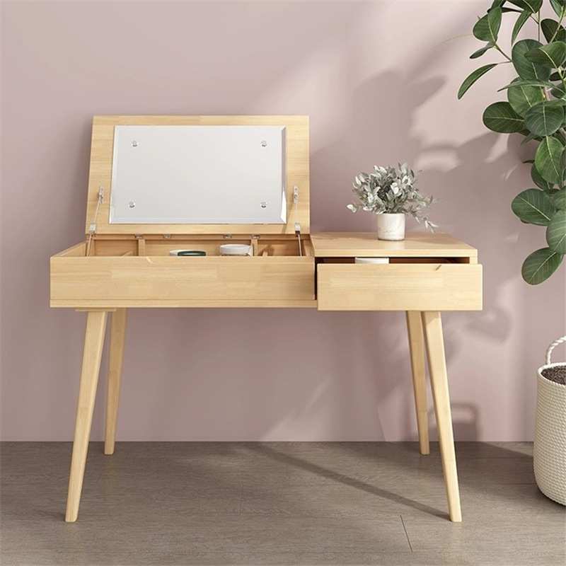 北欧实木梳妆台现代简约家用卧室一体化妆桌小户型两用翻盖梳妆桌
