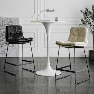 北欧吧台椅现代简约铁艺家用高脚靠背椅PU皮网红酒吧前台接待椅子