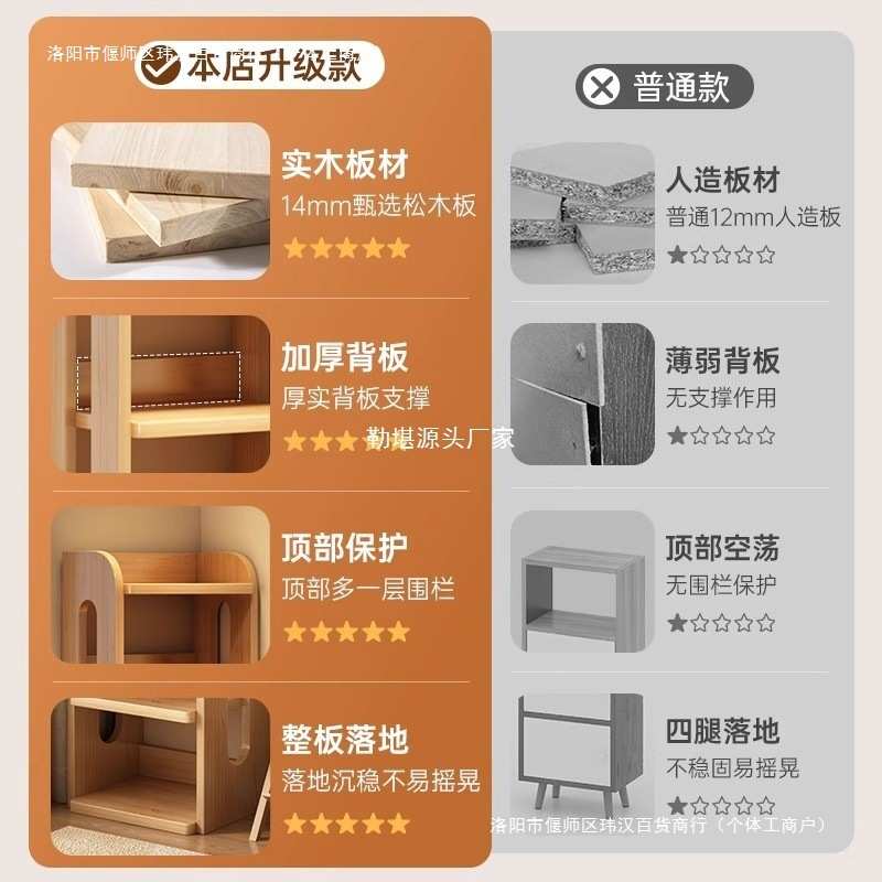 实木书架置物架落地一体靠墙转角储物柜简易儿童学生桌边松木书柜