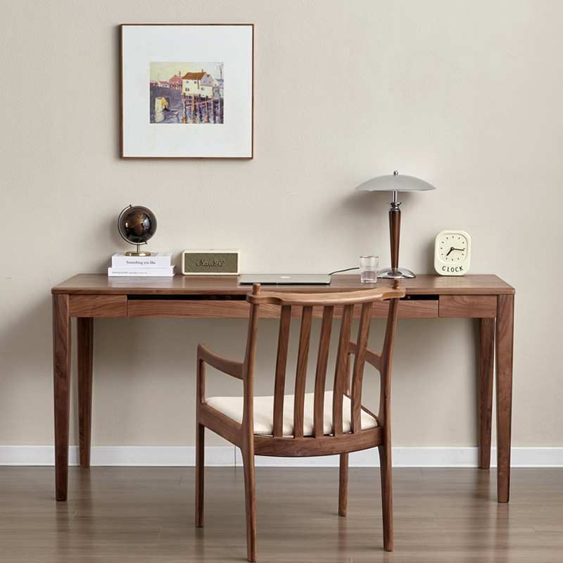 北美黑胡桃木书桌现代简约日式电脑桌北欧全实木樱桃木办公学习桌