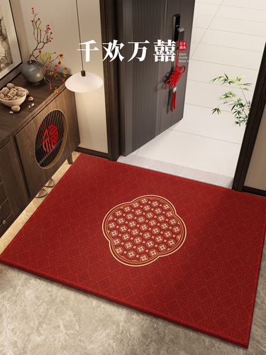 新中式入户门地垫2025新款红色高级免洗门垫防滑耐脏家用脚垫地毯