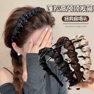 满天星缎面缠绕齿梳发箍女简约时尚 发卡蓬松高颅顶显脸小头箍发饰