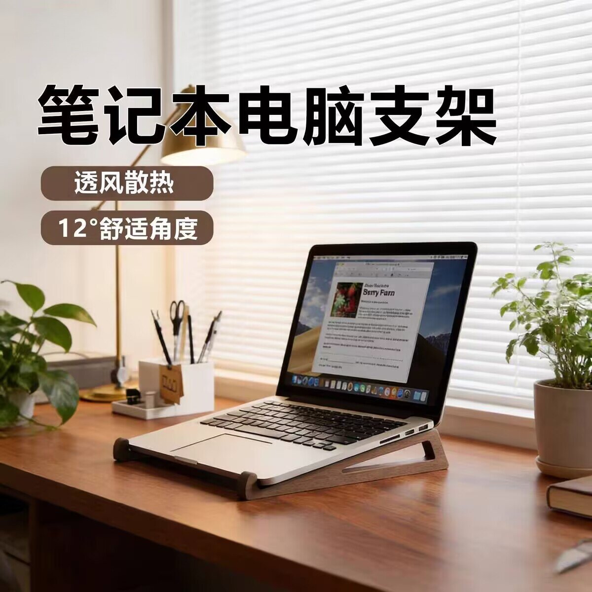 实木笔记本电脑支架散热悬空便捷桌面增高立式托架苹果联想收纳架