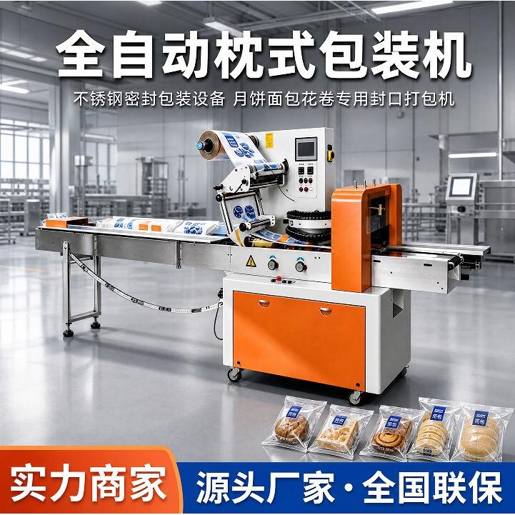 枕式包装机不锈钢封口设备月饼面包花卷专用打包机密封包装机设备