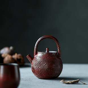 晴先生纹理刻纹手工柴烧日式提梁壶粗陶复古茶壶可酒精炉明火煮茶