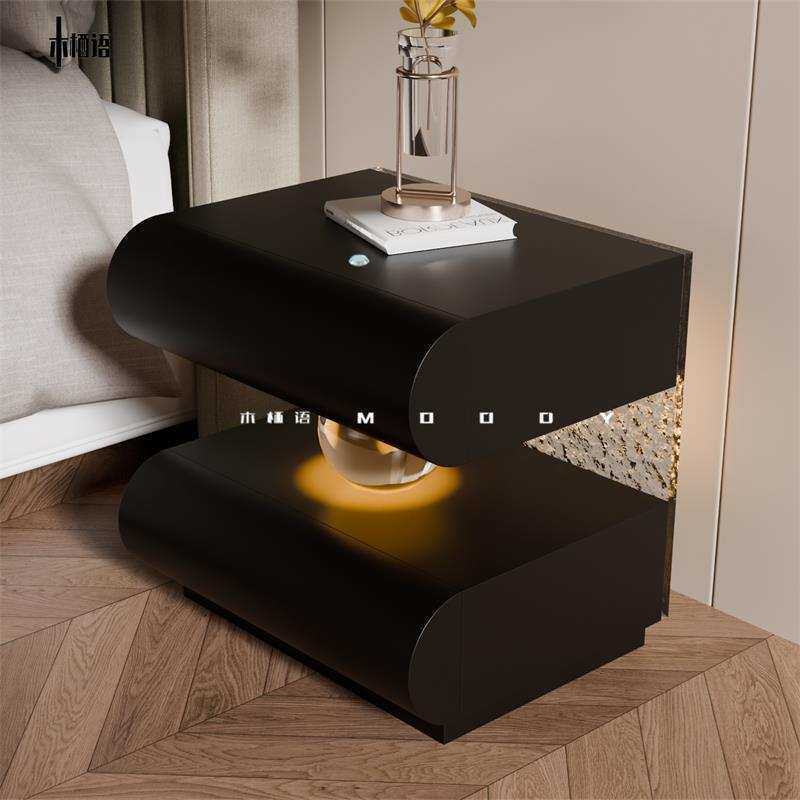 SMEFB16轻奢极简智能床头柜现代简约设计收纳柜创意氛围灯光床边