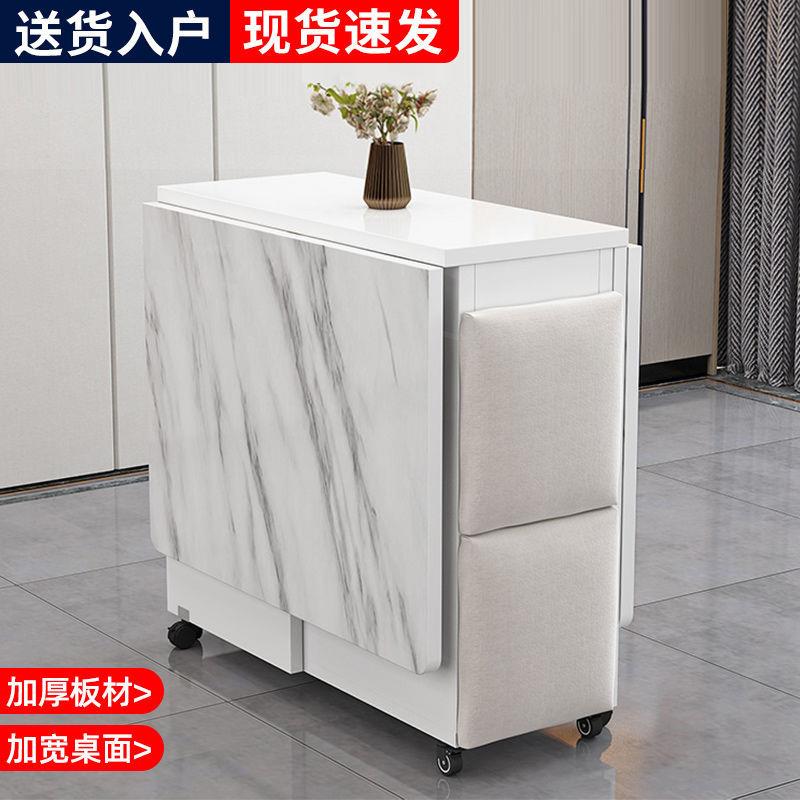 折叠餐桌家用可移动小户型多功能一桌四凳长方形吃饭桌子人造板L^