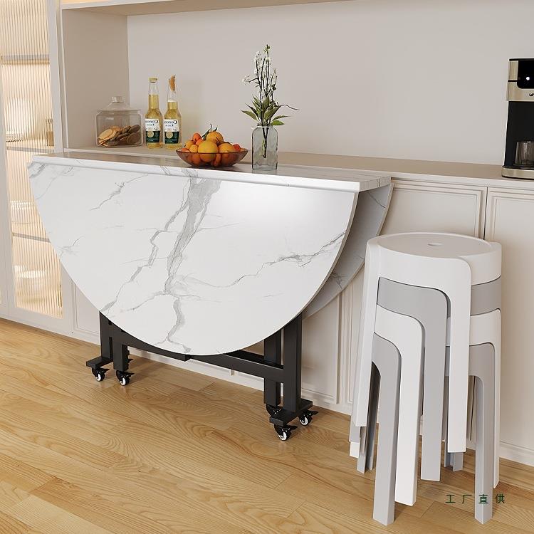 折叠桌餐桌家用小户型吃饭桌子出租房简易饭桌现代简约10人大圆桌