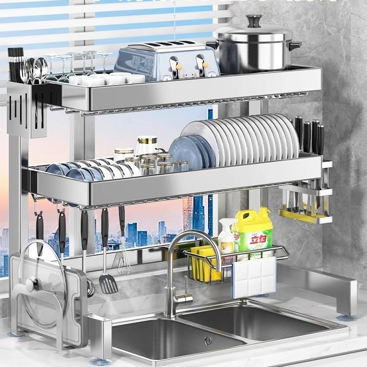 304不锈钢水槽置物架洗碗槽碗柜收纳沥水架碗架厨房用品双层台面