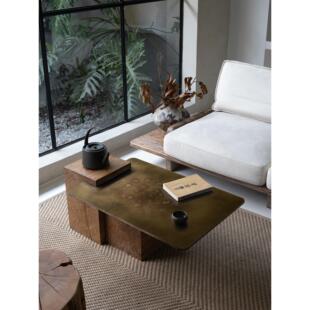 木有作为中古覆古家用客厅茶几金属极简实木侘寂阳台木墩小茶桌