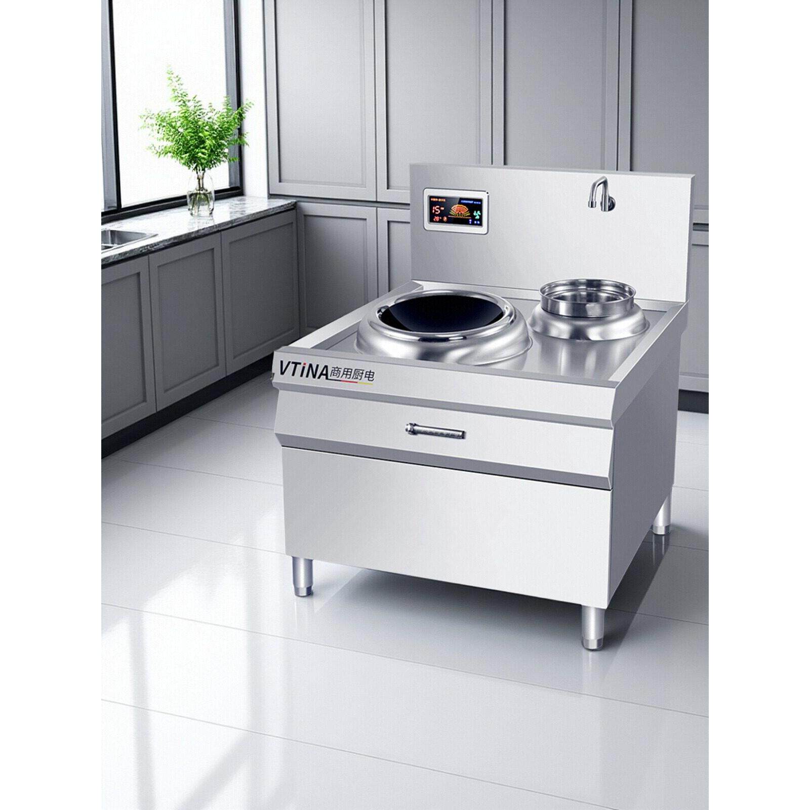 商用电磁炉双灶大功率15KW电磁灶酒店饭店厨房设备猛火灶台电炒炉