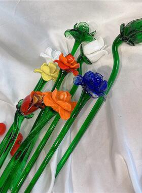 法式田园风格彩色琉璃玻璃花朵装饰轻奢软装客厅卧室台面桌面摆件