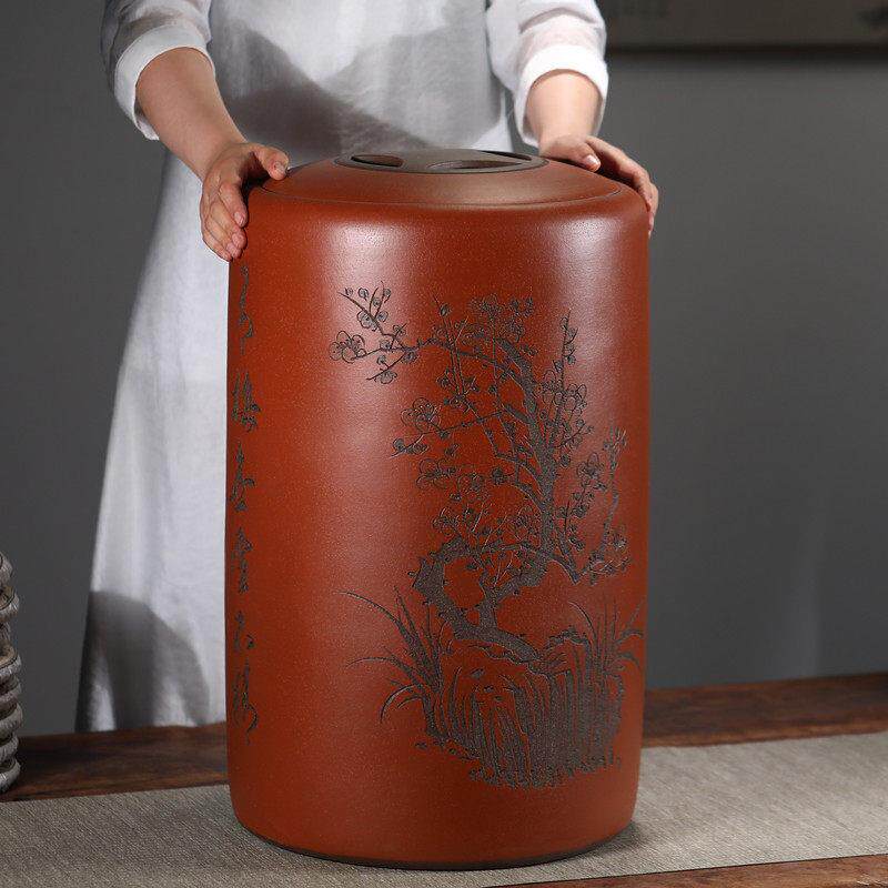 宜兴大号紫砂茶叶罐普洱密封大尺码茶缸原矿储存散茶饼罐醒茶陶罐