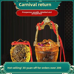 采购产品黄水晶桶吸引财富的金饰，锭，铜钱，家庭客厅装饰，打开