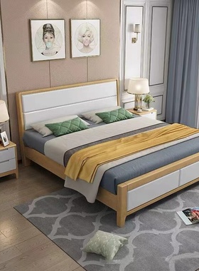 全实木白色现代简约18米双人主卧床15M轻奢高箱储物床