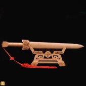 汉剑木质手工一体高端桃木剑虎头回纹剑雕刻装 饰挂剑家居摆件底座