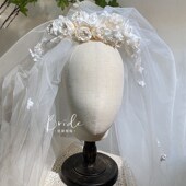 优颖手作缎面花苞渐变色发梳碎花头纱硬纱造型婚纱礼服百搭头饰品