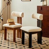 中古网红法式 艺术感椅子纯实木化妆台梳妆椅靠背羊羔绒奶油风餐椅