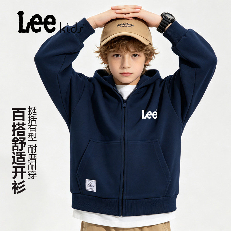 LeeKids童装男童外套2026新款男孩学院风连帽衫儿童秋季拉链衣服图片