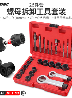 断丝取出器生锈螺帽破开器滑牙螺栓防盗螺丝反牙套筒汽修工具套装