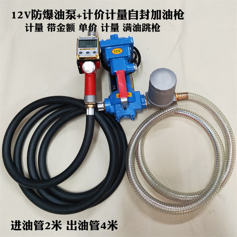 12V24V220V手提式防爆加油泵汽油加油机计价计量油枪管组合抽油泵