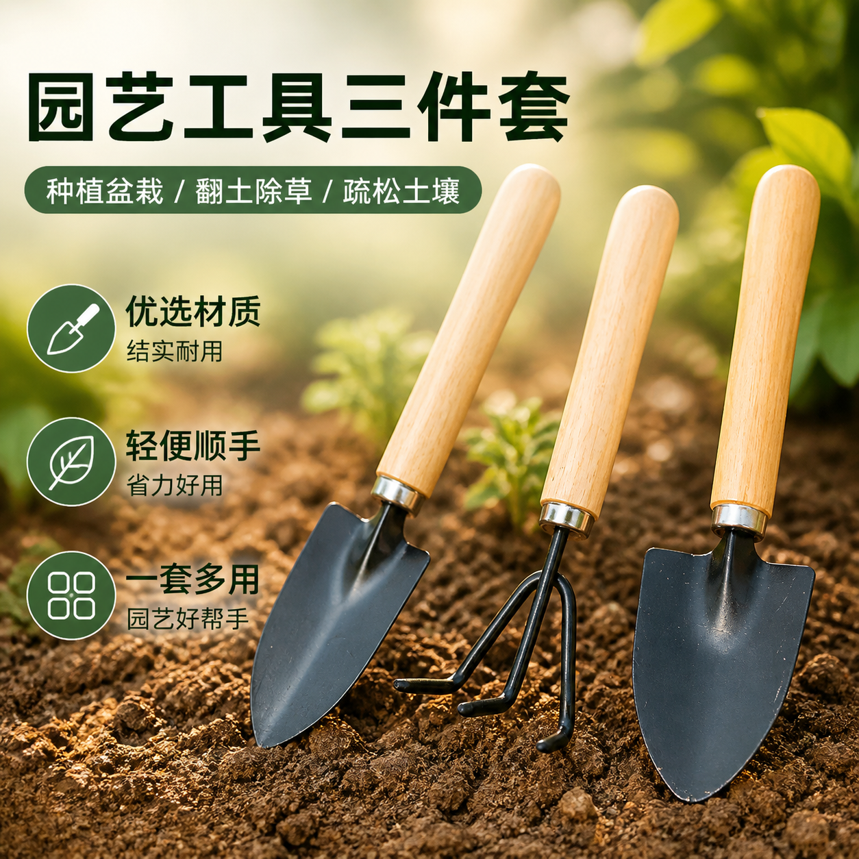 种花工具家用种菜养花园艺松土花铲盆栽花艺种植工具三件套小铲子