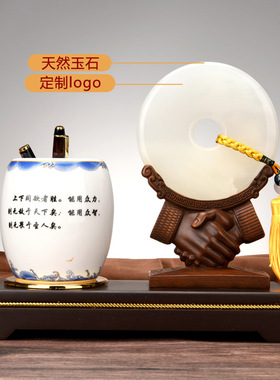 合作共赢送客户办公室桌面创意装饰笔筒握手摆件商务高档礼品定制