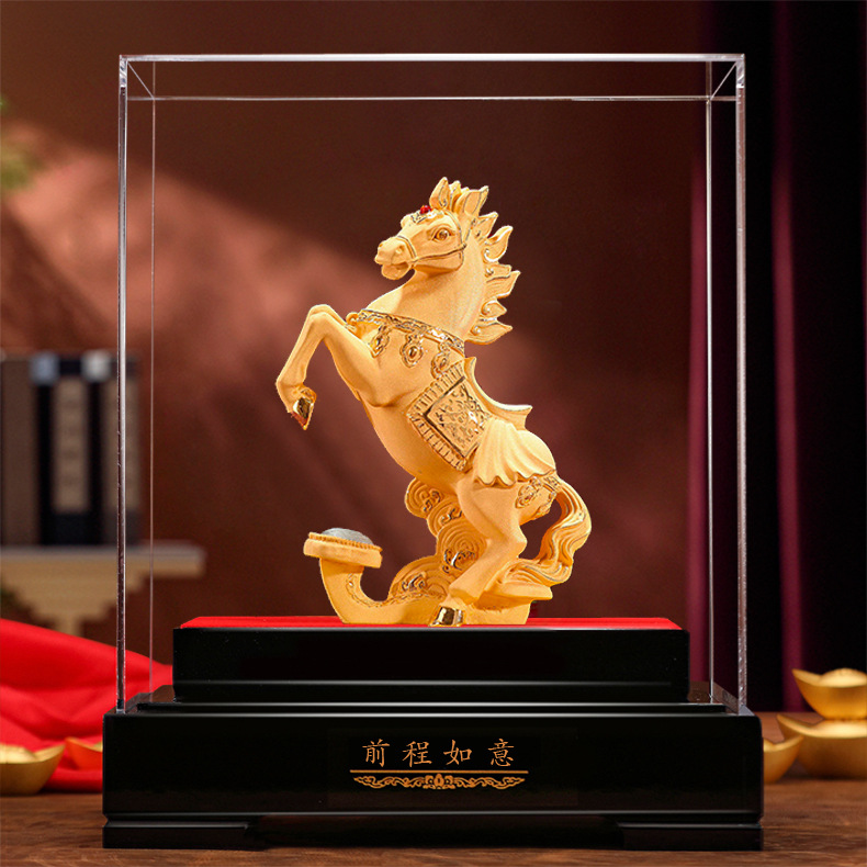 绒沙金生肖马前程如意摆件