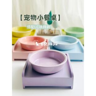 冷色Pw宠物陶瓷猫狗碗食物碗水碗架实木餐桌中小型狗倾斜嘴颈部保