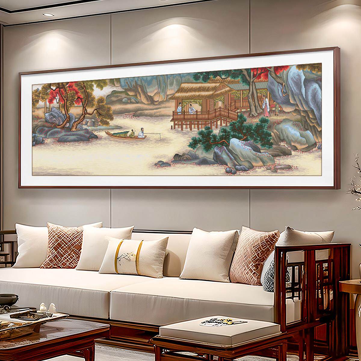 溪山渔隐图十字绣2025新款高级感客厅风景山水国画名画收藏手工绣