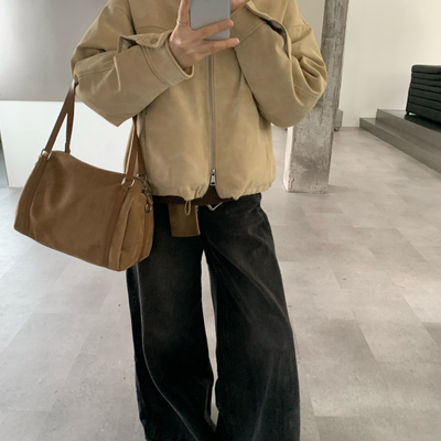 泊曼秀-韩版立领拉链皮衣外套女夹克上衣保暖羽绒服外套