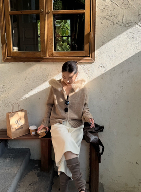 BEFORE SUNSET 日落-羊毛毛织外套毛衣(配可拆仿毛领)（含20羊毛