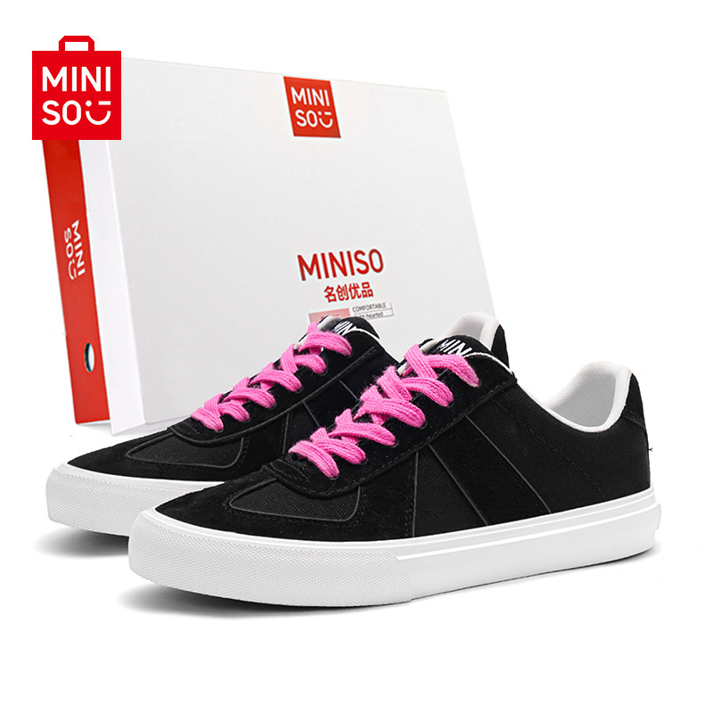MINISO/名创优品鞋子男粉紫鞋带运动滑板鞋情侣反绒皮学生帆布鞋