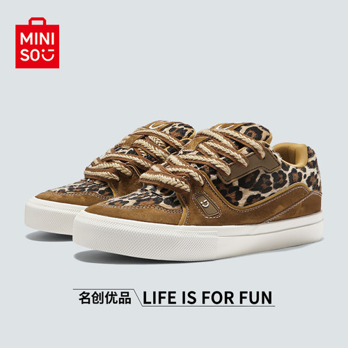 名创优品经典豹纹面包鞋滑板鞋
