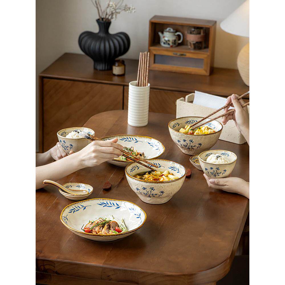 巷子尾〖小苍兰餐具套装〗复古高级感碗盘套装2人食陶瓷碗碟家用