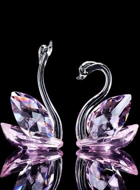 水晶天鹅创意客厅玄关摆件电视柜酒柜橱窗家居装饰品女生结婚礼物