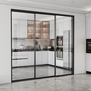 厨房推拉门挂轨铝合金地板栏杆隔断推拉门阳台极窄3456联动推拉门