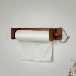 实木卷筒卫生纸架子厨房纸巾架饭厅菜板创意装饰收纳整理抹布挂架