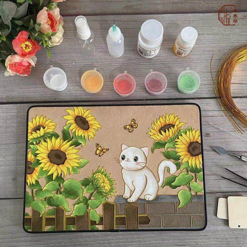 阳光可爱向日葵猫咪景泰蓝掐丝珐琅画DIY亲子手工客厅卧室装饰画,特色手工艺,景泰蓝,淘宝优惠券,粉丝福利购,淘宝优惠卷