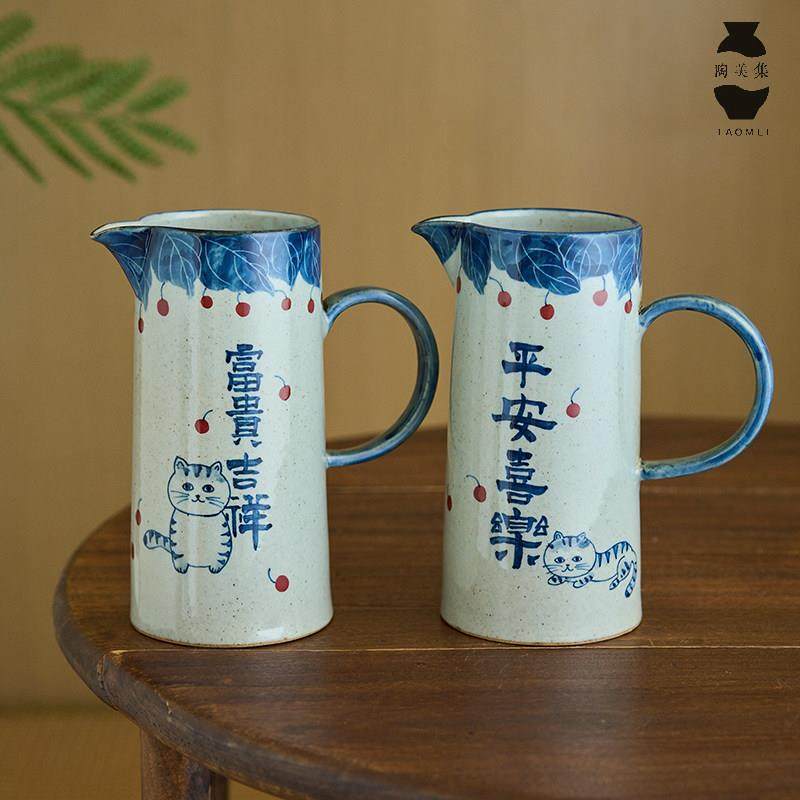 覆古青花手绘猫咪花瓶玄关电视柜装饰景德镇釉下彩水培鲜花插花器,家居饰品,花瓶,淘宝优惠券,粉丝福利购,淘宝优惠卷