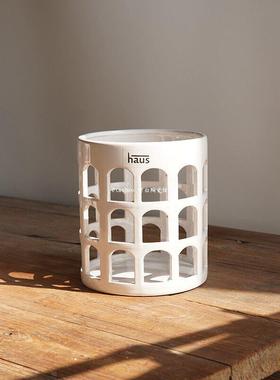 留白 美国单 Haus设计师款 建筑镂空陶瓷蜡烛台 收纳桶 花瓶 摆件