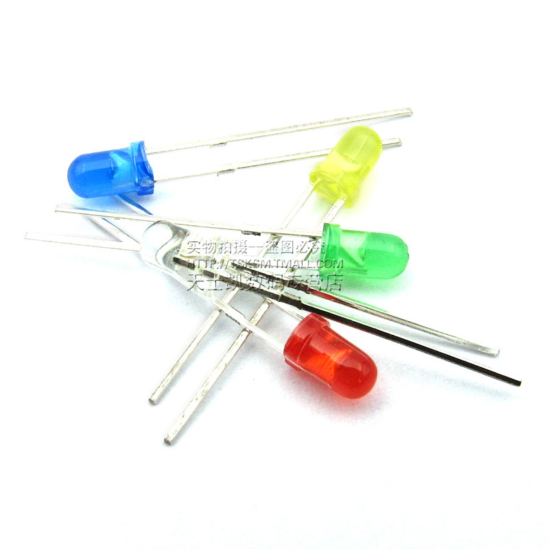 3mm 5mmLED灯泡发光二极管F3 F5红绿黄蓝白色直插灯珠多种元件包