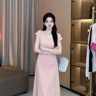 小众短袖 法式 性感甜美风长裙时尚 气质修身 裙子潮 收腰连衣裙女夏装